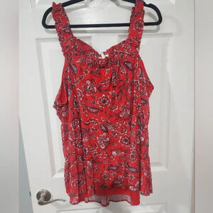 Maurices Dark Coral Red Floral Babydoll Tank Top in Size 2X